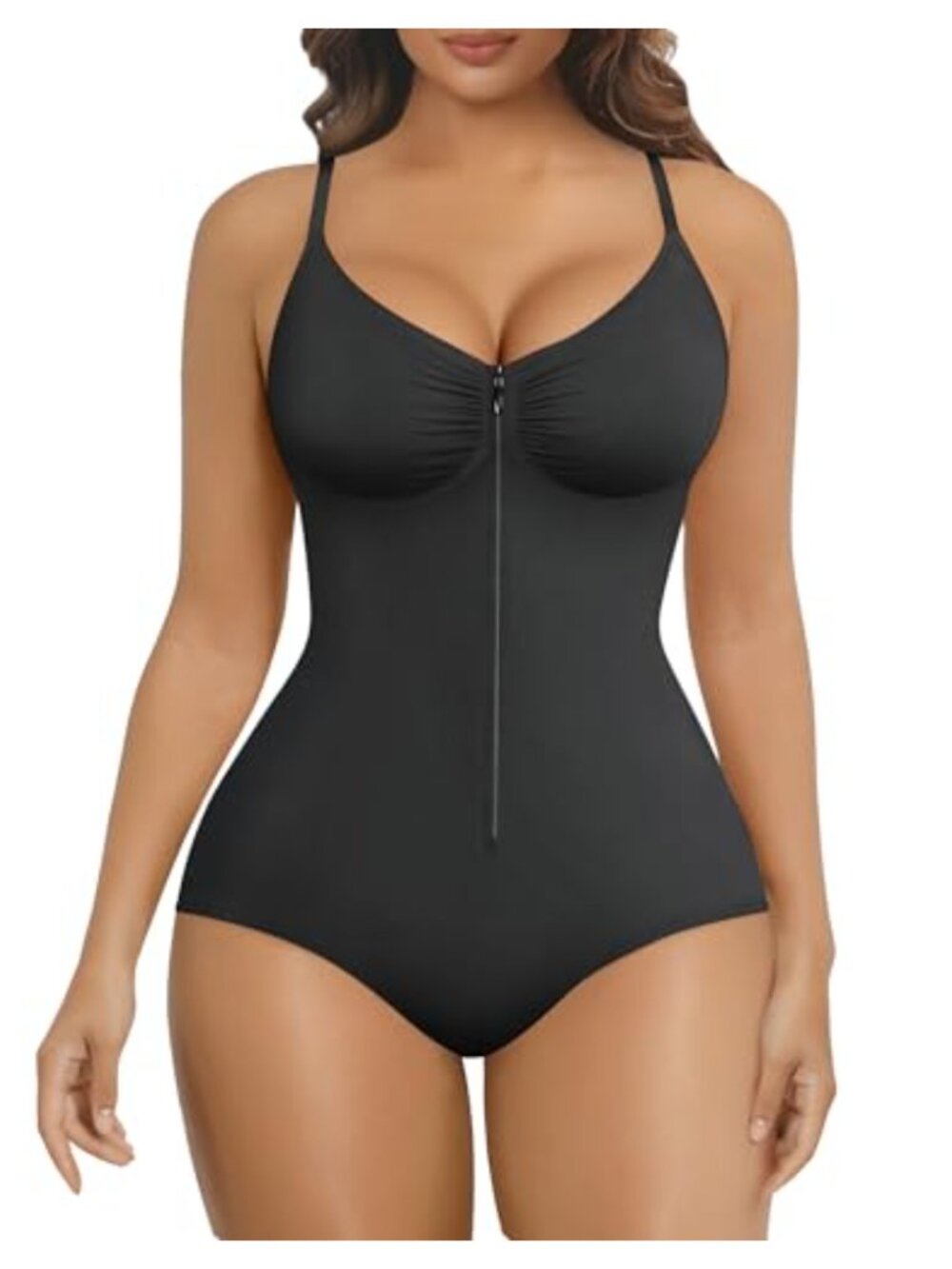 Seamless Zip-Up Tummy Control Shapewear Bodysuit Adjustable Straps